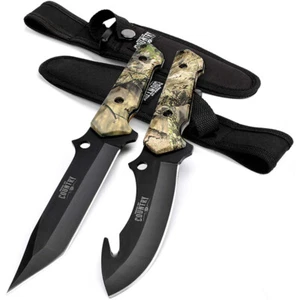 MOSSY OAK Fixed Blade Hunting Knife 2PC Full Tang Straight Edge Gut Hook Blades - Picture 1 of 9