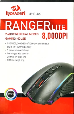 Ranger Lite Redragon RGB Backlight Gaming Mouse 2.4G Wireless New #M910-KS #506 - Image 1 of 4