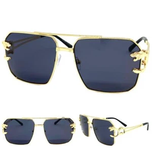 Classy Elegant Retro Hip Hop Rapper SUNGLASSES Square Gold Metal Frame Dark Lens - Picture 1 of 6