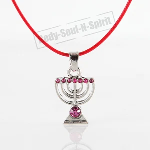 ROT Halskette mit MENORA-Anhänger Kabbala Schmuck Judaika - Bild 1 von 6