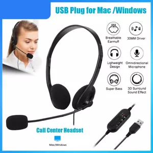 Office Noise Canceling Microphone Headset USB Headphone for PC Computer Laptop - Picture 1 of 19