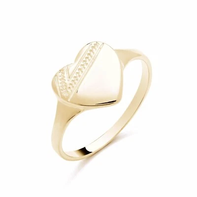 9ct Yellow Gold on Silver Ladies Heart Patterned Signet Ring size K to S - Image 1 of 4