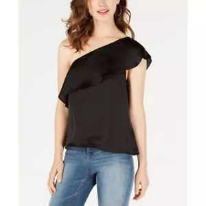 Material Girl Womens Ruffled One Shoulder Top Black Size Small Junior's - Picture 1 of 2