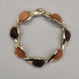 Linked Bracelet Vtg Thermoset Brown Gold Tone Fall Autumn 7.25" - Picture 1 of 14