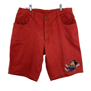 Vintage Mickey Unlimited Embroidered Shorts Men's Size 36 Red Denim Actual 33"W - Picture 1 of 11