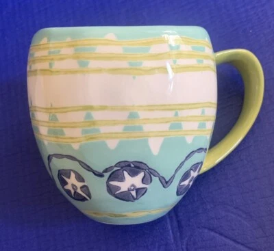 Taza de café Anthropologie NYLA verde azul blanco estrellas pintadas a mano Foto 1 de 4