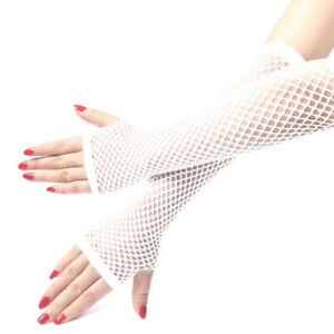 Womens Nylon Fishnet Fingerless Gloves Mesh Net Party Dress Long Sexy Mittens E