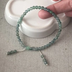 4mm RARE Icy Glossy Tint Green Float Flowers Jadeite Jade Bead Bracelet - Picture 1 of 6