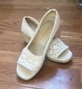 HILLARD & HANSON LAURIE Cream Lacey/Jute Wedge shoes WOMEN 9 - Picture 1 of 12