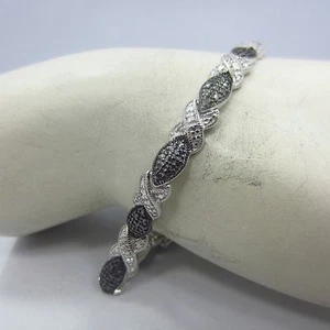 Pulsera de tenis negra de plata esterlina para mujer con acento 925 DL 7,25 pulgadas - Imagen 1 de 6