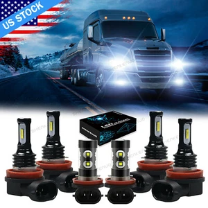 For Freightliner Cascadia 2008 - 2017 6pc Combo LED Headlight Bulbs + Fog Lamps - Picture 1 of 11