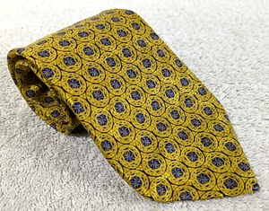 Brioni Silk Tie Hand Made in Italy Yellow Gold Navy Flower Geometric Luxury - Picture 1 of 13