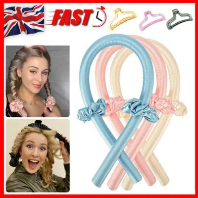 Silk Ribbon Hair Curler Heatless Curling Rod Head Band Wave Former + Hair Clip