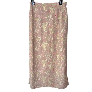 Norton McNaughton Tan Pink Floral Cottagecore Maxi Skirt L - Picture 1 of 8