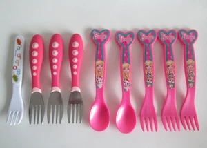 9 piece children's utensils forks and spoons sets Mattel Barbie and Gerber - Picture 1 of 4