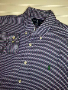 Ralph Lauren gestreiftes Button Down Hemd Pony Logo klassische Passform Herren Größe 16/L - Bild 1 von 8