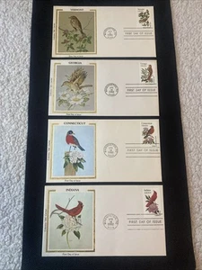 1982 First Day Issue SET OF 4 State Birds Vermont, Georgia, Connecticut, Indiana - Picture 1 of 4