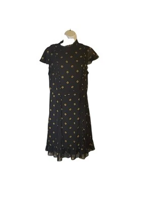 Adrianna Papell Black Yellow Floral Midi Dress Women’s Size 12 Ruffle Hem - Image 1 of 4