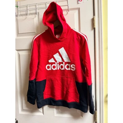 032-031 Adidas Niños 14-16 L Rojo Negro Colorblock Sudadera con Capucha Sudadera a Rayas Foto 1 de 4