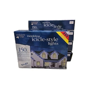 Holiday Time Twinkling Icicle Style Lights Blue w White Wire 150 ct (Lot 5) - Picture 1 of 3