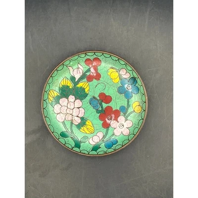 Vtg Floral Cloisonne Enamel Dish Small Trinket Plate Colorful Asian Decor 3.5" - Image 1 of 2