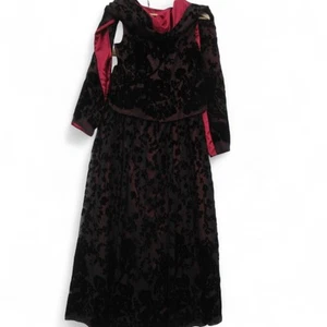 Kingshill Sleeveless Top/Skirt/Scarf Black Velvet Floral Over Red Lining UK 12 - Picture 1 of 24