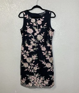 Jessica Howard Asian Floral Embroidered Sleeveless Dress Size 12 Black Sheer Y2K - Picture 1 of 11