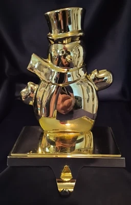 Gold Snowman Christmas Stocking Holder With Mittens 6" Tall - Image 1 of 3