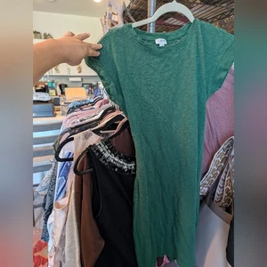 J.Crew Re-imagined Green Short Sleeve Dress 100% Cotton Size Small Tie Waist - Picture 1 of 9