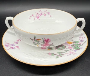 Cuenco y platillo de sopa floral crema Spode Copeland Roberta años 50 Blanche de Chine - Imagen 1 de 7