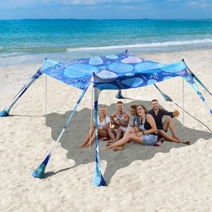 Beach Tent Sun Shelter, Beach Canopy Tent Sun Shade UPF50+ Protection with 8 ... - Picture 1 of 8