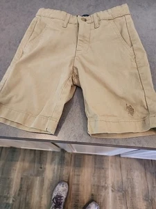 US Polo Assn Boys Khaki Shorts Size 6 Beige Flat Front Pockets Adjustable Waist - Picture 1 of 5