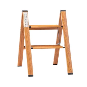 Aluminium Folding Step Stool Ladder 2-4 Step Wooden Finish Compact Lightweight - Picture 1 of 19
