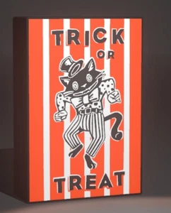 Halloween Decoration Vintage 70s Style Cat Trick Or Treat Bag Light Box - Picture 1 of 1