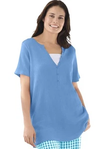 Woman Within Women's Plus Size Split-Neck Henley Thermal Tee - Picture 1 of 28