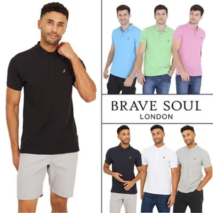 Brave Soul Mens Polo Shirt Regular Fit Ribbed Collar Short Sleeve Polo Shirts - Picture 1 of 20