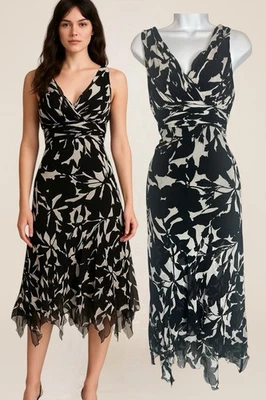 Vestido romántico vintage negro blanco floral seda gasa hada capricho Y2K años 90 8 Foto 1 de 4