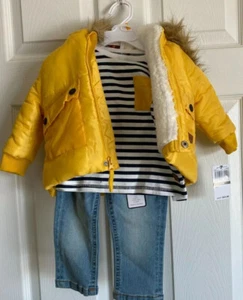 7 for All Mankind 12M Snow Jacket Denim Jeans Long Sleeve Striped Shirt 3PC NWT - Picture 1 of 11