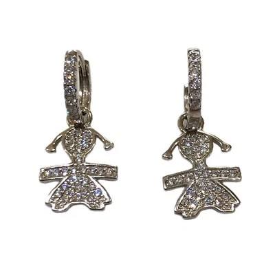 Orecchini pendenti con Bimba e brillanti in argento 925% - Immagine 1 di 3