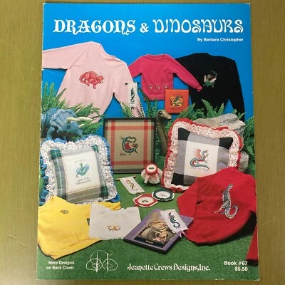 Dragons & Dinosaurs vintage cross stitch booklet Jeanette Crews Designs 1980s - Image 1 of 4
