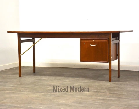 Danish Mid Century Modern Teak and Brass Desk Cover