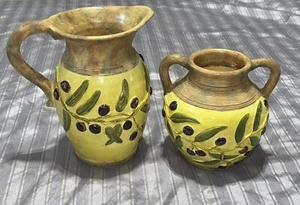 Vintage Earthenware Olive Glazed Vases Made in The Philippines- Antique- Rare - Picture 1 of 8