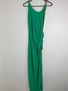 Supre Dress Size S-M Green Stretch Side Ruched Slit Chain Strap Accent Maxi - Picture 1 of 12