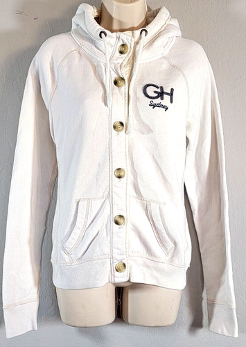 OFF WHITE Felpa con cappuccio Gilly Hicks Donna M Sherpa Crema Bianca Bottone Frontale Abercrombie Fitch