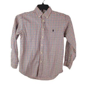 Ralph Lauren Button Up Summer Spring Dress Shirt Plaid Boys Sz 10 12 Blue Red