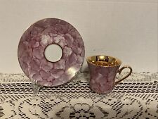 Hand painted Czech Tea Cup & Saucer Pink marbled & Gold Accents Beautiful