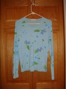FRESH Produce Top L Lite Blue Floral Soft Sheen Top - Picture 1 of 4