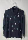 Christopher & Banks Size L Navy Pullover Turtleneck Sweater Trees & Snowflakes