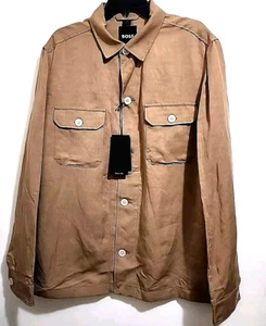 HUGO BOSS Mens Jacket Size 44R Tan Button Up Lightweight Linen CARPER $398 - Picture 1 of 10