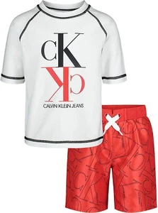 Calvin Klein Boys 2 Piece Bright White Swim Short Set Size 2T,3T,4T,4,5,6,7,8,12 - Picture 1 of 1